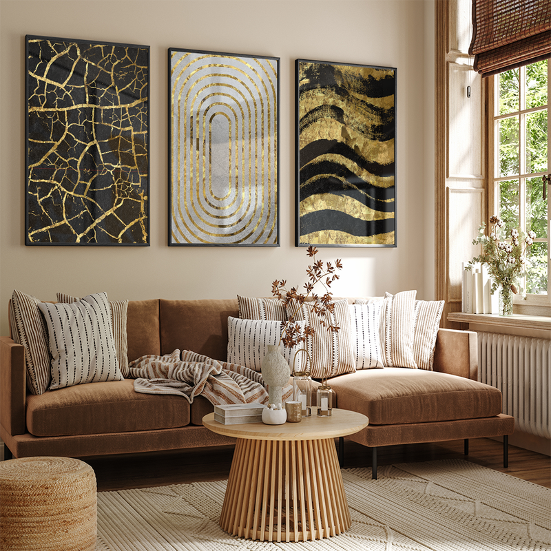 3 Pieces Abstract Luxury Shapes V77 Canvas