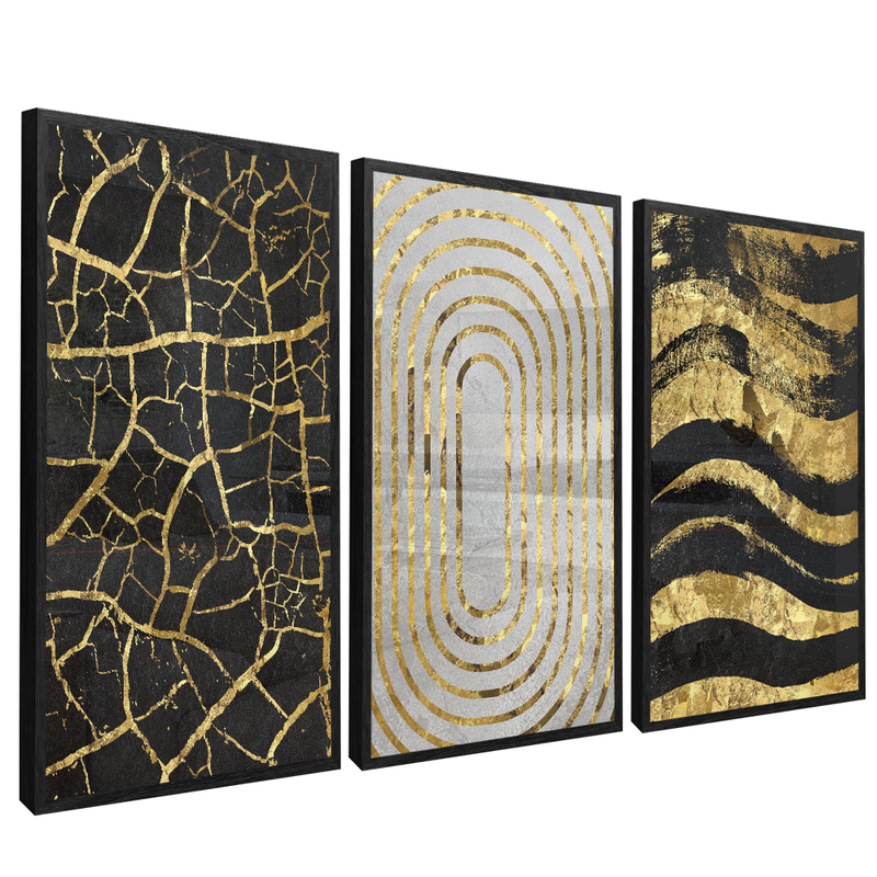 3 Pieces Abstract Luxury Shapes V77 Canvas