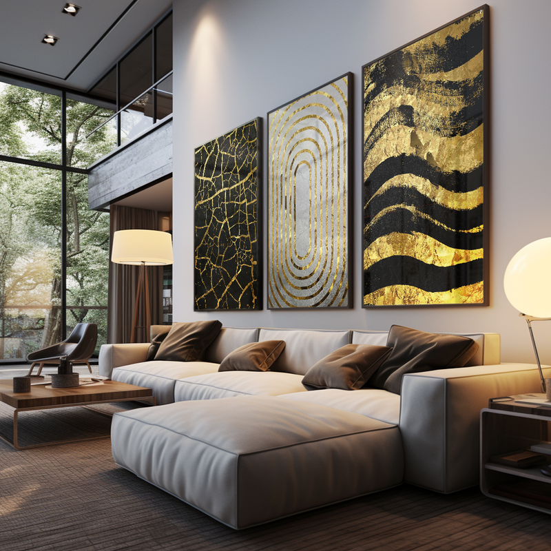 3 Pieces Abstract Luxury Shapes V77 Canvas