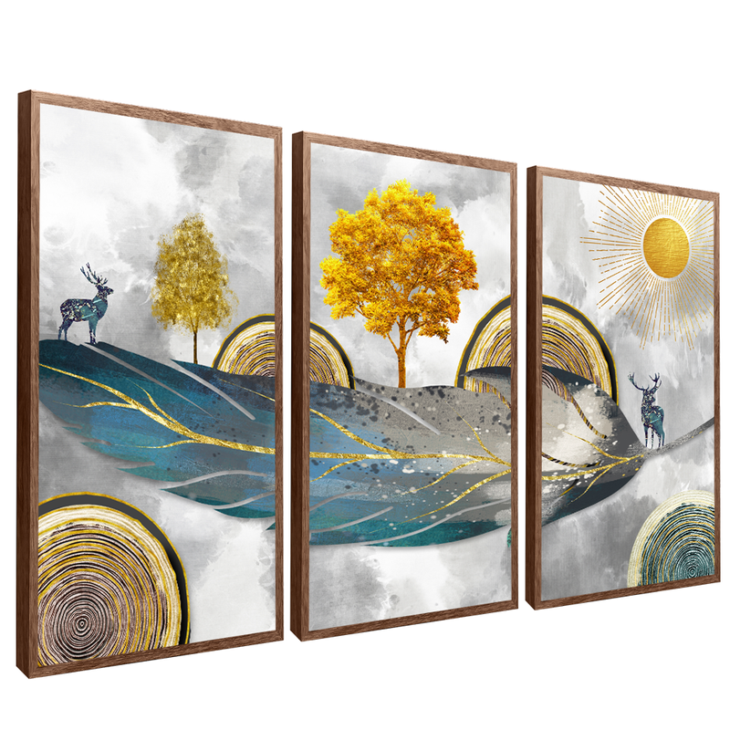 3 Pieces Abstract Sheet Nature V107 Canvas