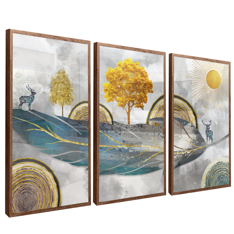 3 Pieces Abstract Sheet Nature V107 Canvas