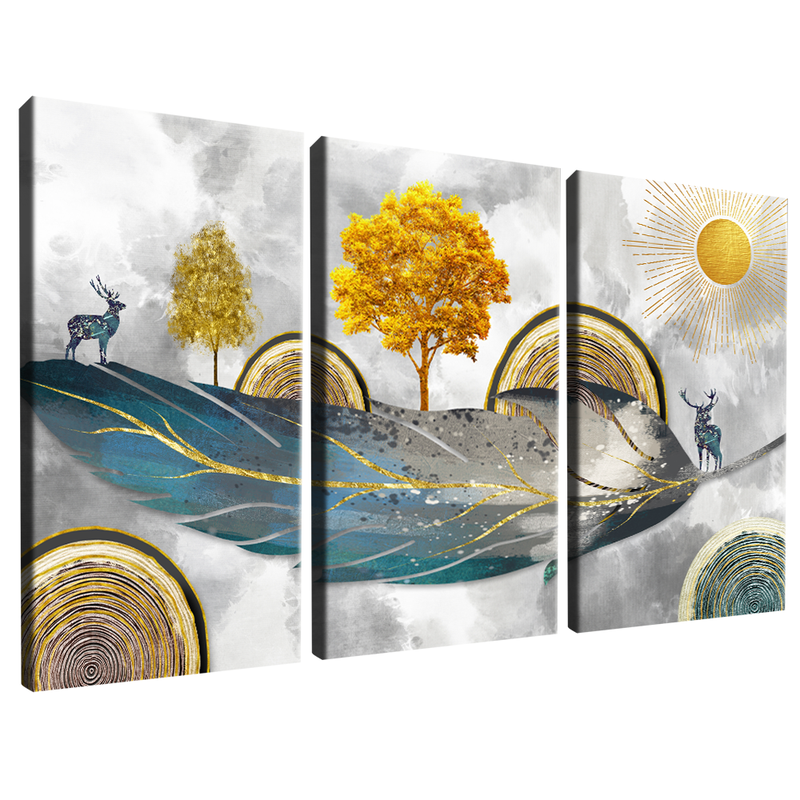 3 Pieces Abstract Sheet Nature V107 Canvas