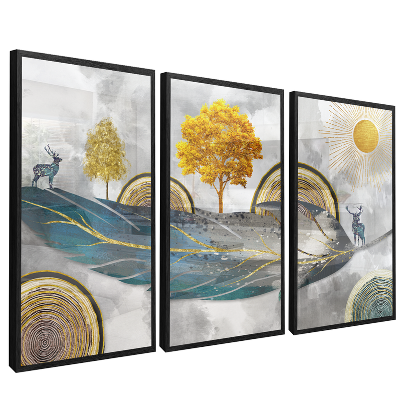 3 Pieces Abstract Sheet Nature V107 Canvas