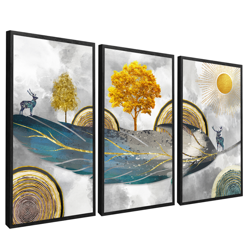 3 Pieces Abstract Sheet Nature V107 Canvas