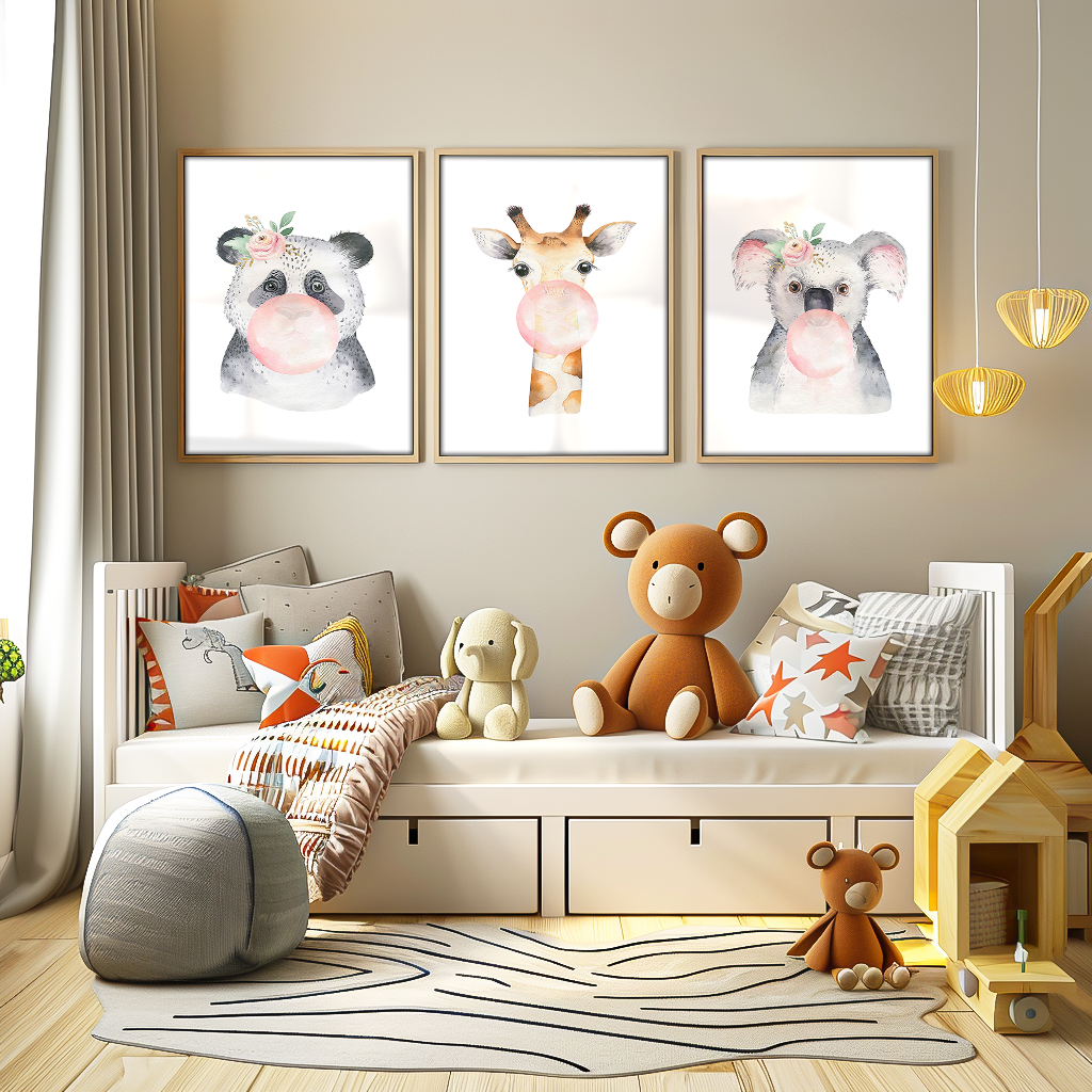 3 Pieces Animals and Bubblegum V1502 Canvas