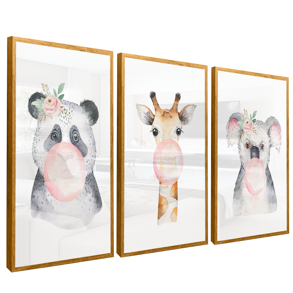 3 Pieces Animals and Bubblegum V1502 Canvas