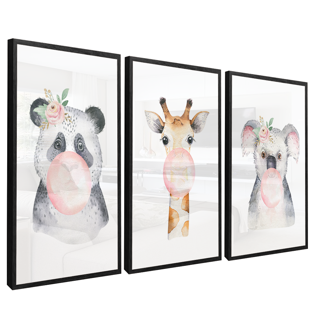 3 Pieces Animals and Bubblegum V1502 Canvas