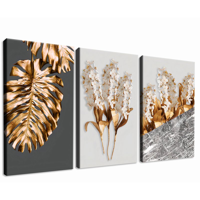 3 Pieces Art Luxury Gold Leaves Canvas