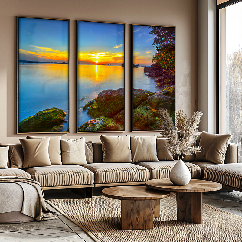 3 Pieces Bay in the Sunset V1579 Canvas