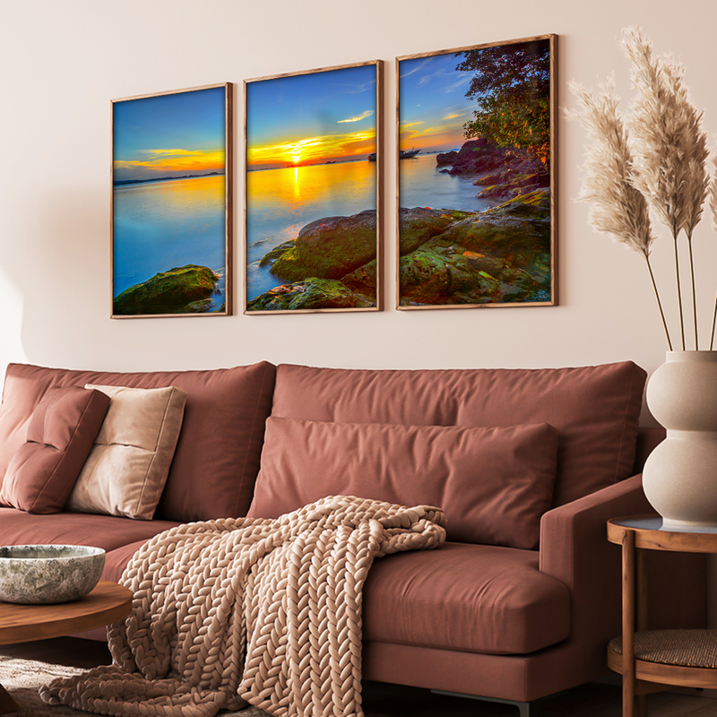 3 Pieces Bay in the Sunset V1579 Canvas