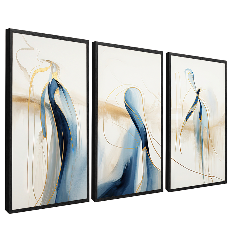 3 Pieces Blue Lines Minimalist V1456 Canvas