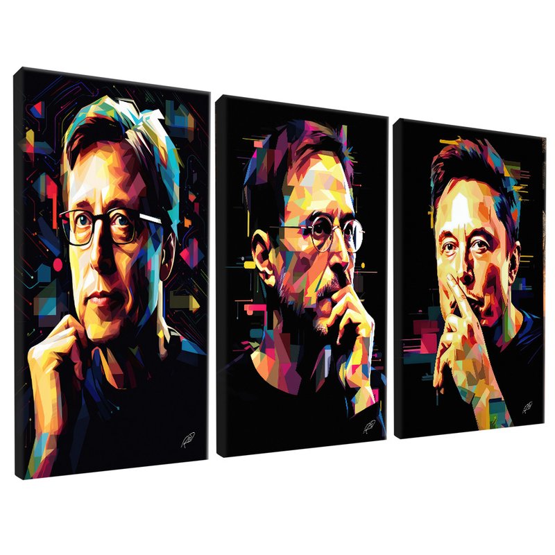 3 Pieces Elon Musk, Steve Jobs and Bill Gates Canvas