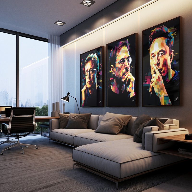 3 Pieces Elon Musk, Steve Jobs and Bill Gates Canvas