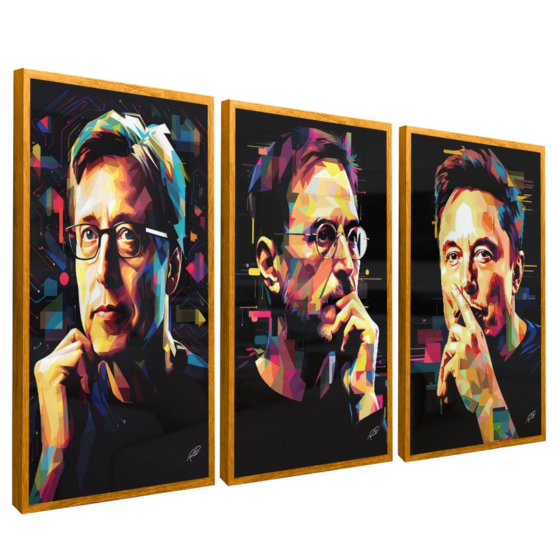 3 Pieces Elon Musk, Steve Jobs and Bill Gates Canvas