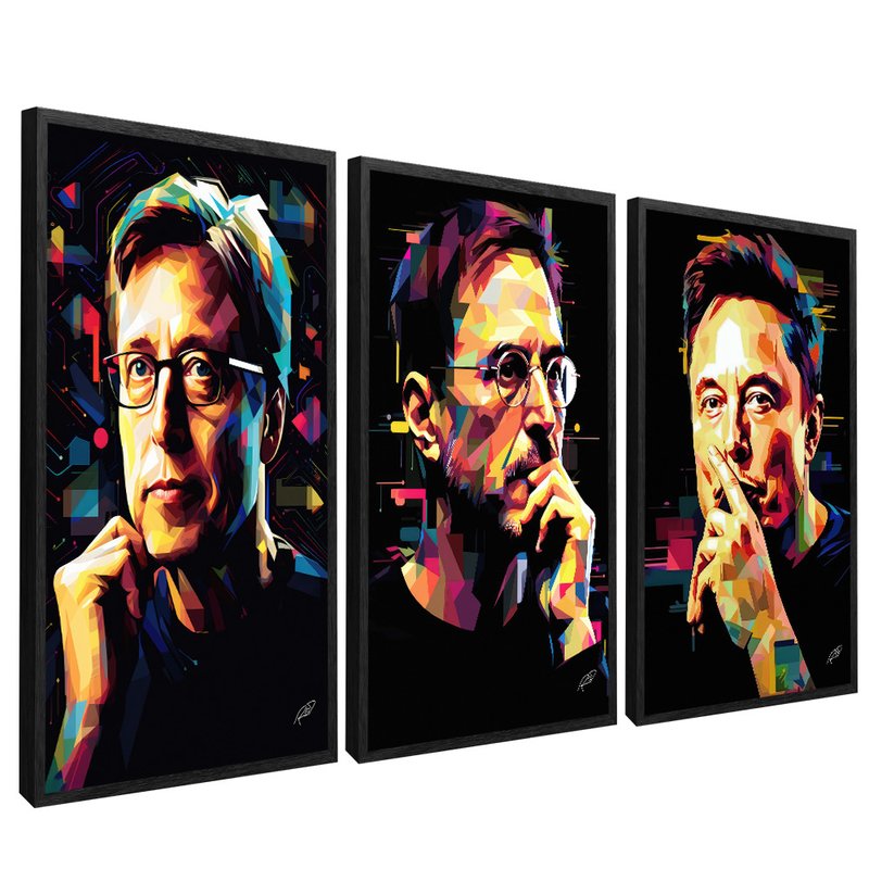 3 Pieces Elon Musk, Steve Jobs and Bill Gates Canvas