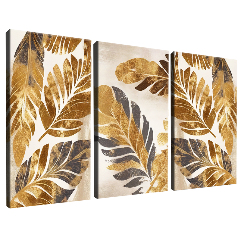 3 Pieces Gold Floral V1568 Canvas