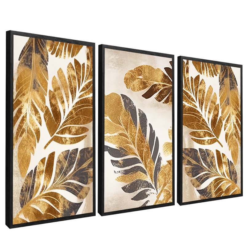 3 Pieces Gold Floral V1568 Canvas