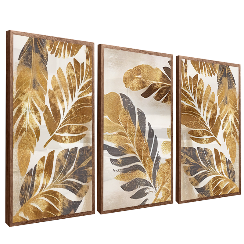 3 Pieces Gold Floral V1568 Canvas