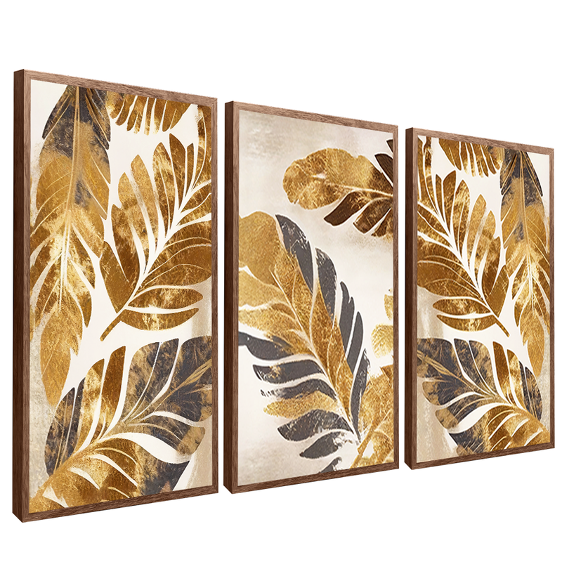 3 Pieces Gold Floral V1568 Canvas