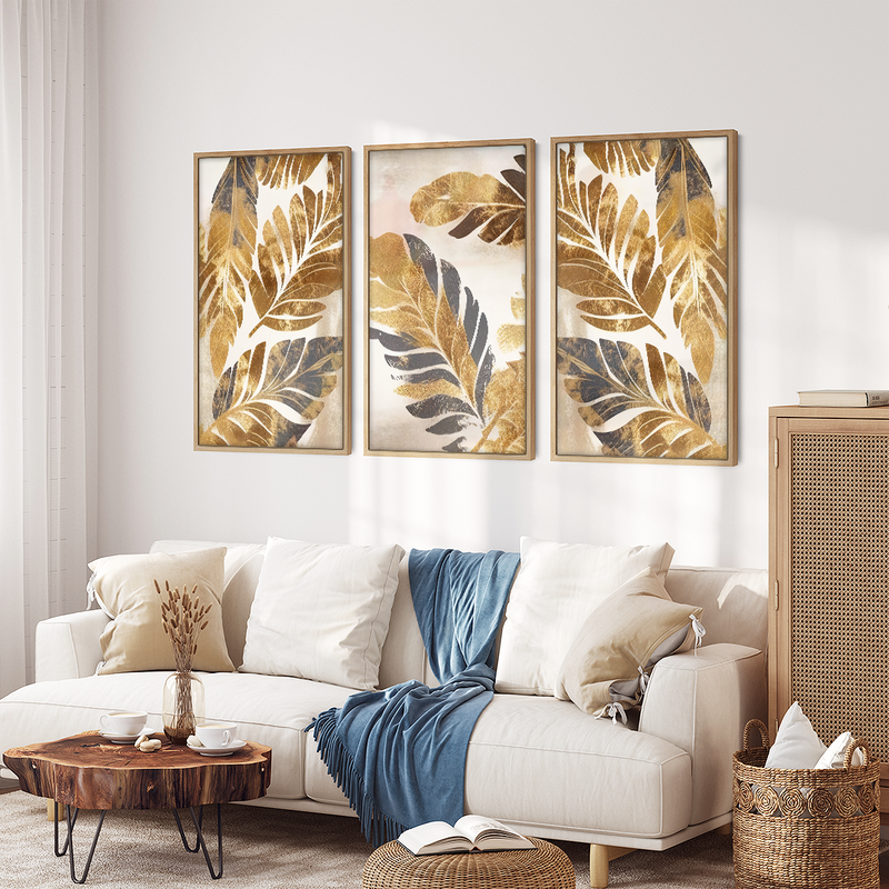 3 Pieces Gold Floral V1568 Canvas