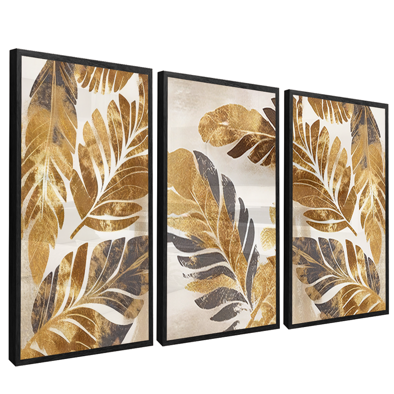 3 Pieces Gold Floral V1568 Canvas