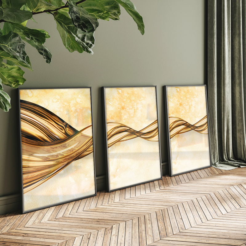 3 Pieces Golden Lines V1407 Canvas