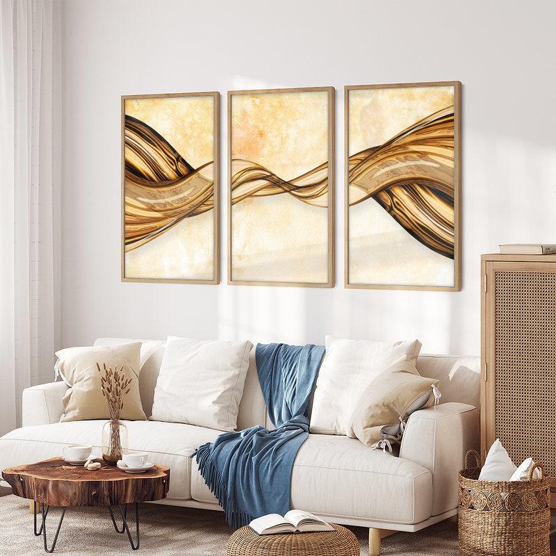 3 Pieces Golden Lines V1407 Canvas