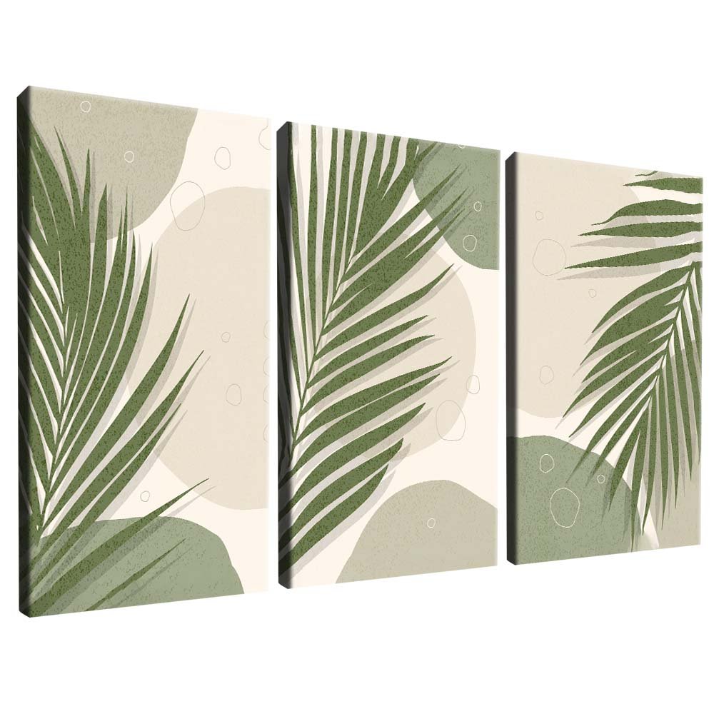 3 Pieces Green Florals Canvas