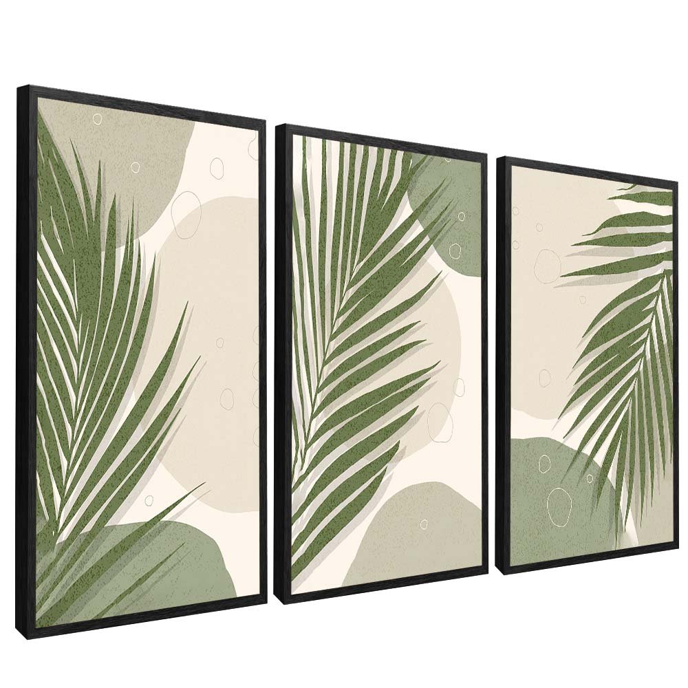 3 Pieces Green Florals Canvas