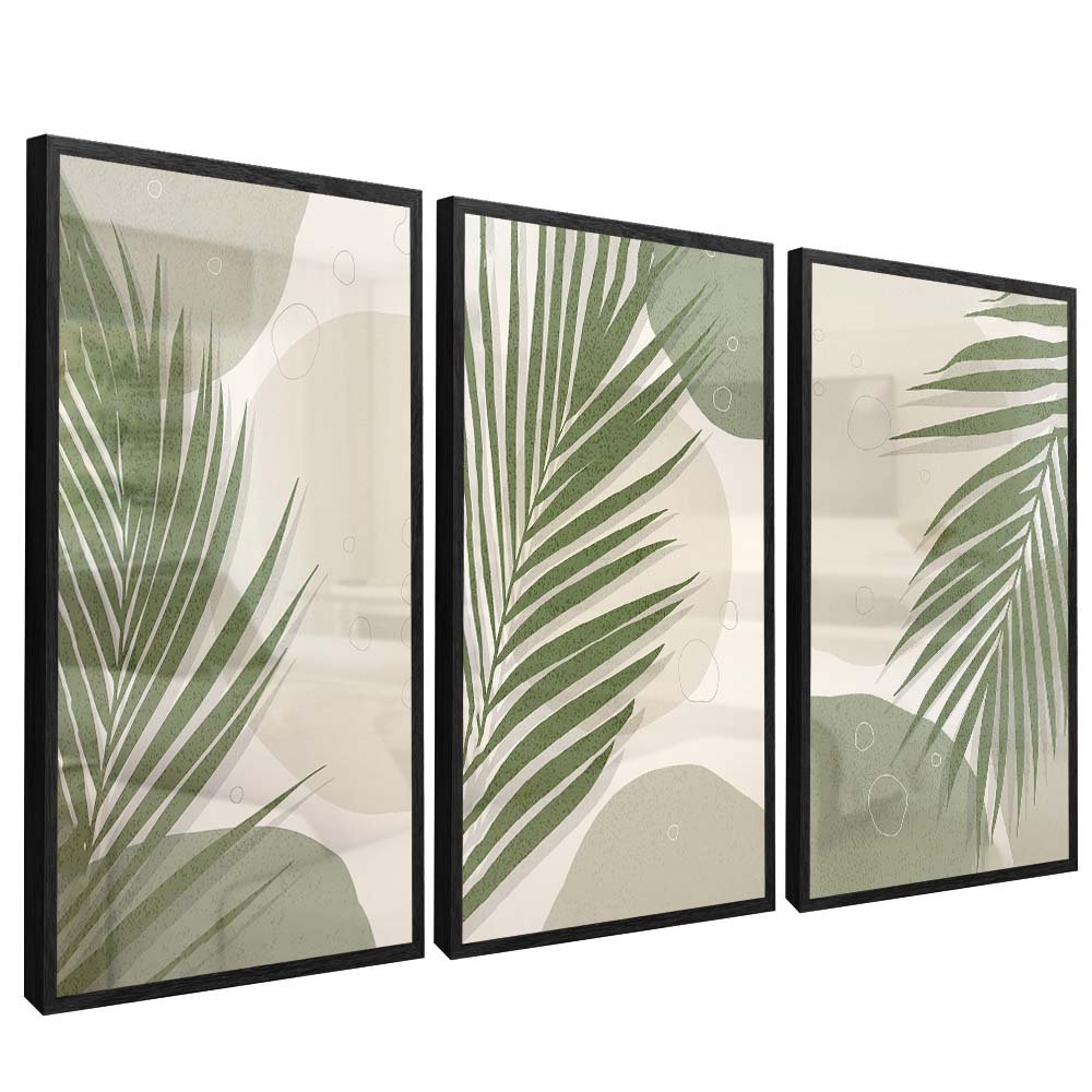 3 Pieces Green Florals Canvas