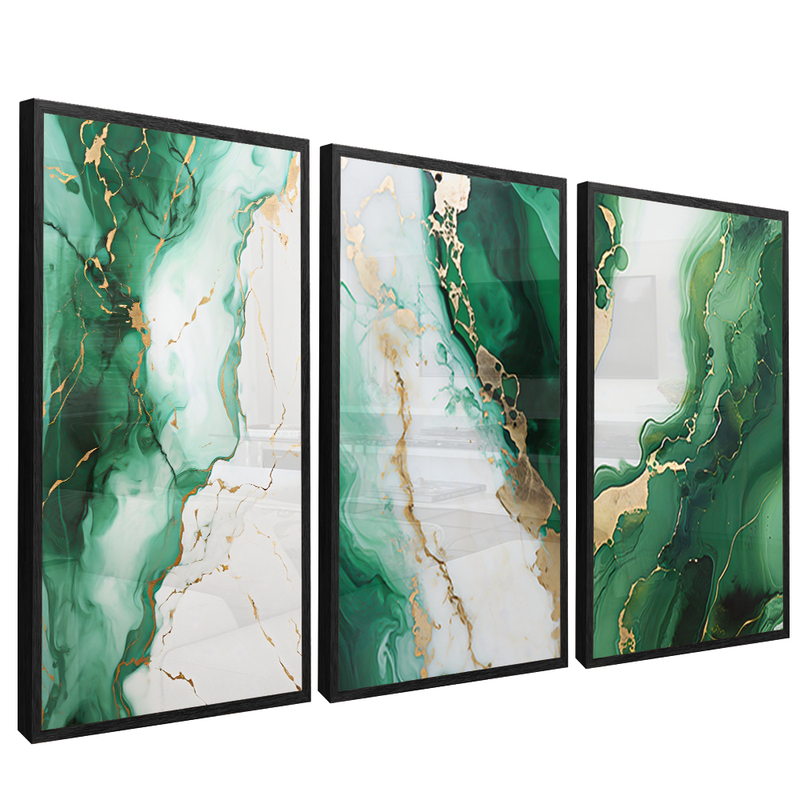 3 Pieces Green Marble V1438 Canvas