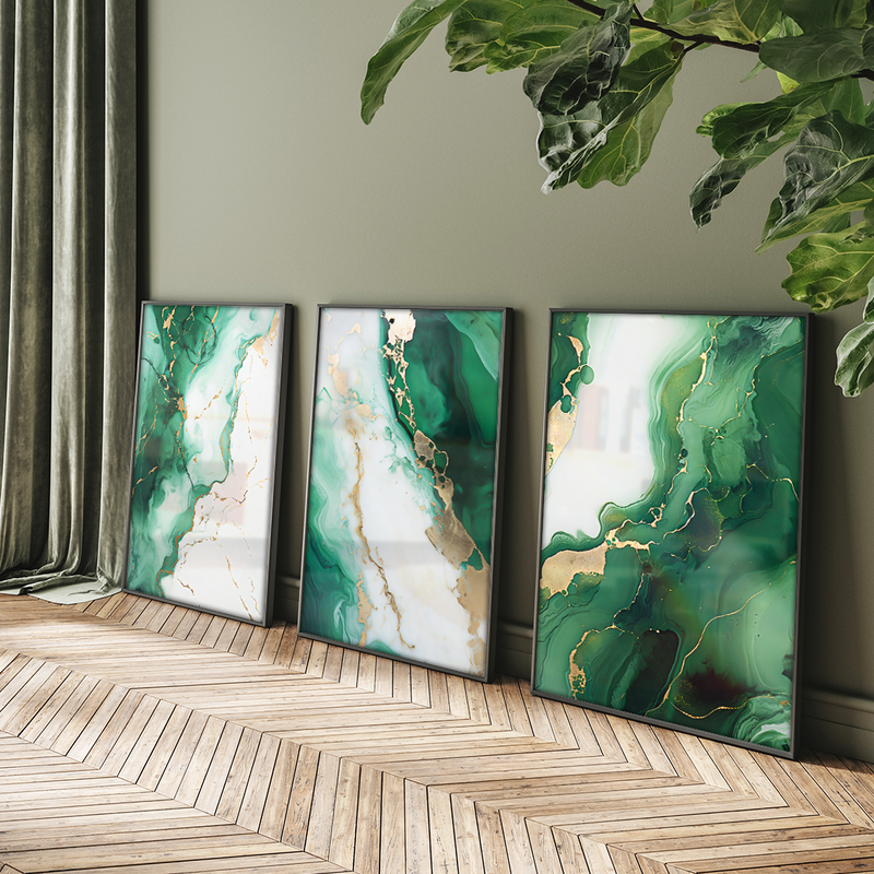 3 Pieces Green Marble V1438 Canvas