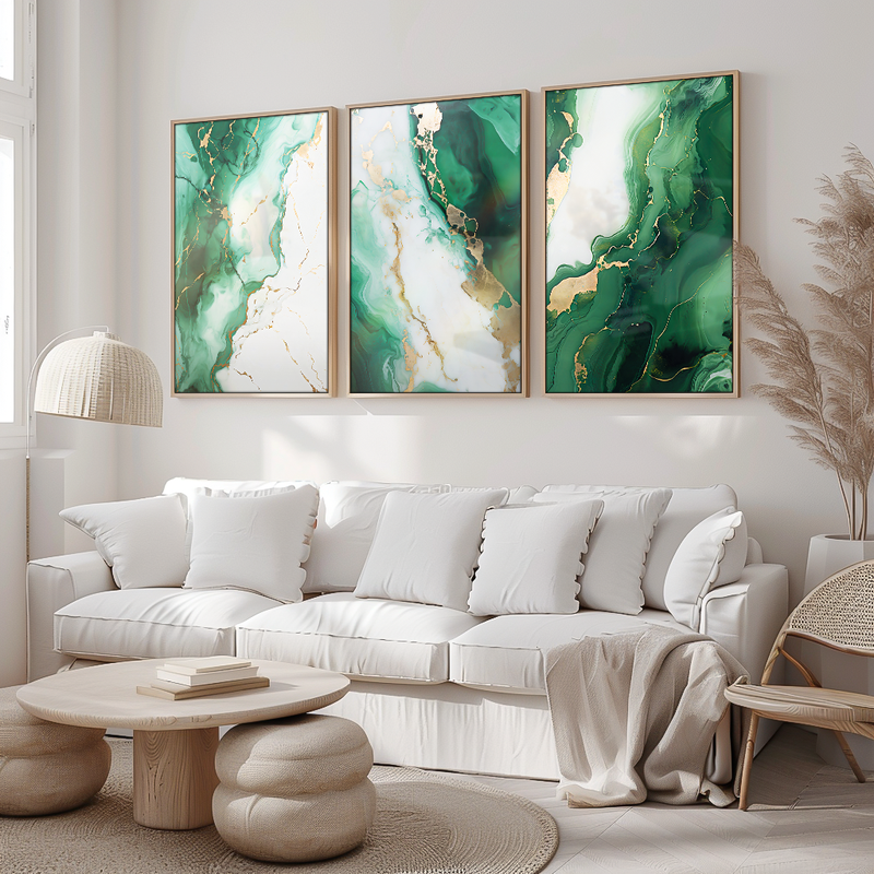 3 Pieces Green Marble V1438 Canvas