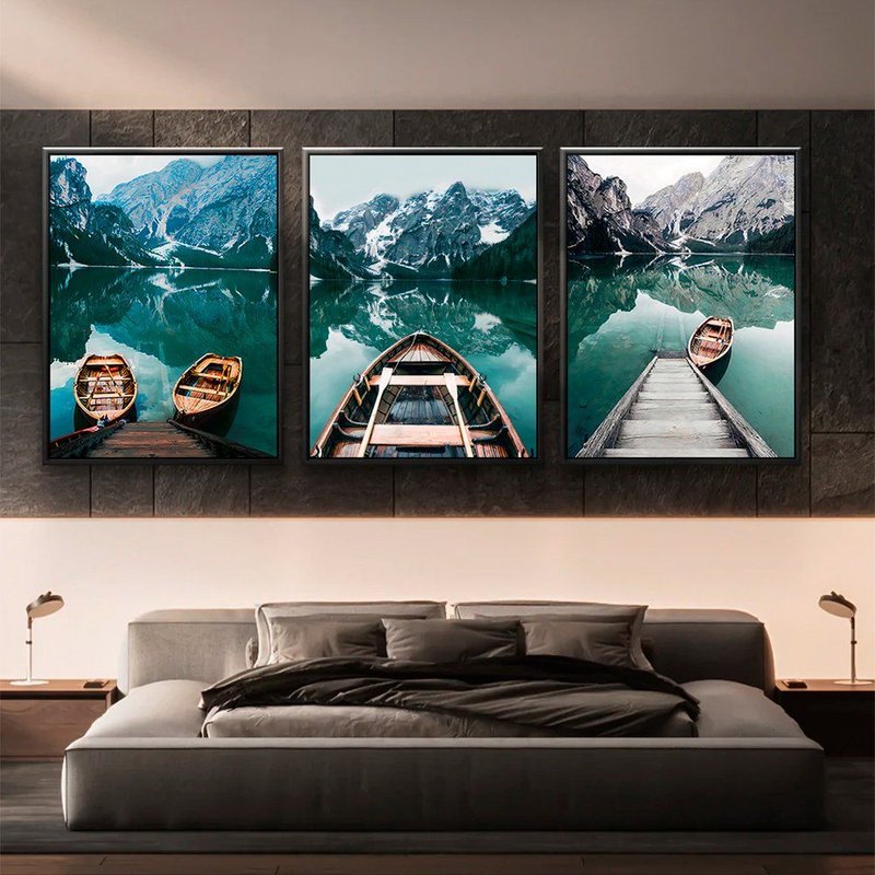 3 Pieces Landscape Boats Canvas