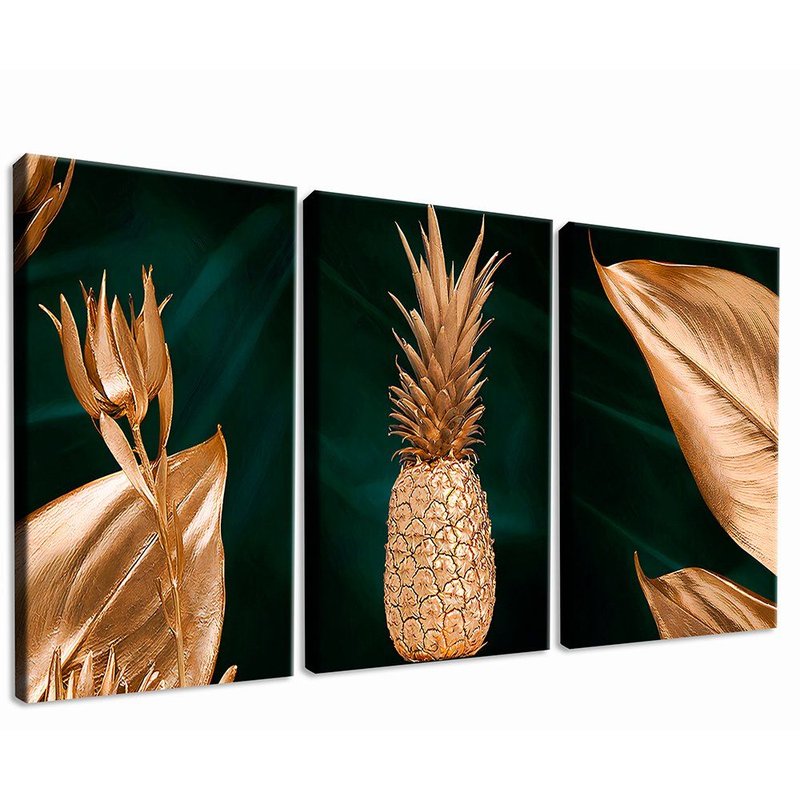 3-Piece Luxury Golden Pineapple Art