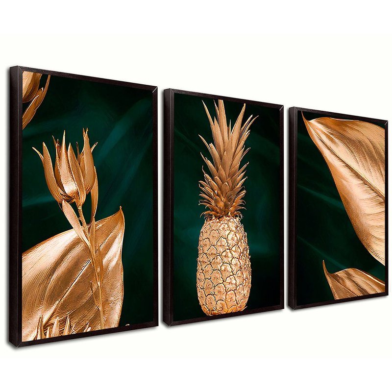 3-Piece Luxury Golden Pineapple Art