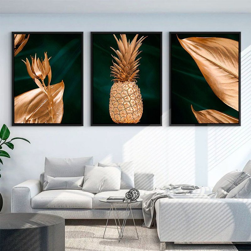 3-Piece Luxury Golden Pineapple Art