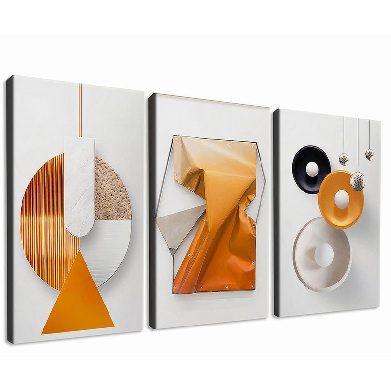 3 Pieces Orange Modern Art Canvas