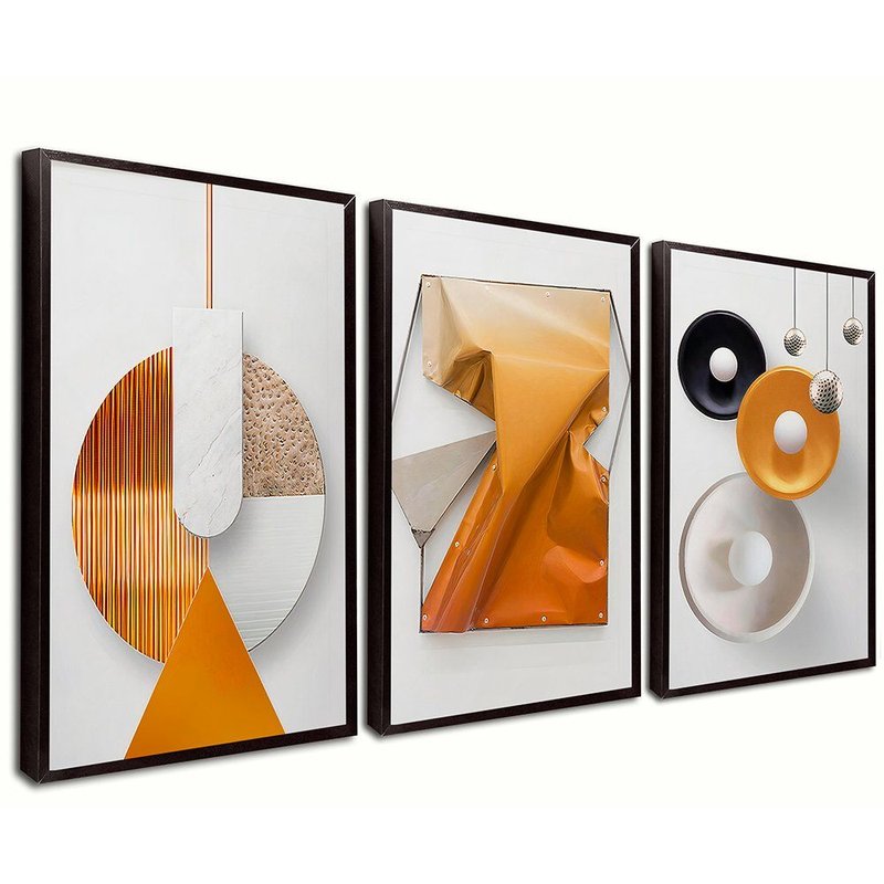 3 Pieces Orange Modern Art Canvas