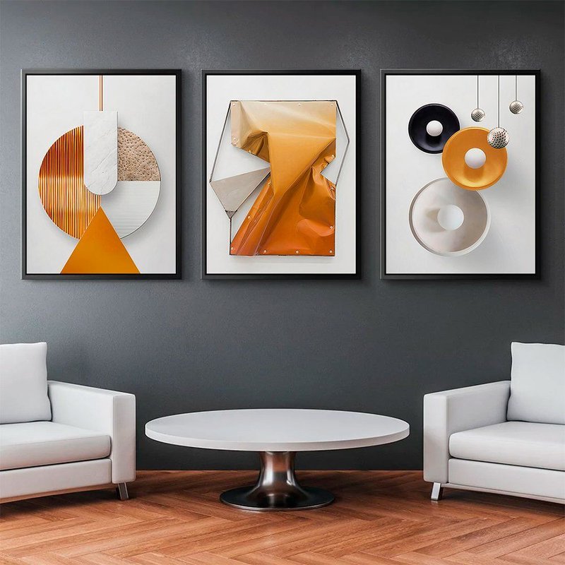 3 Pieces Orange Modern Art Canvas