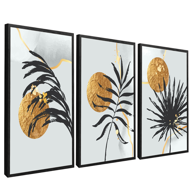 3 Pieces Painting Leaves and Sun V1418 Canvas