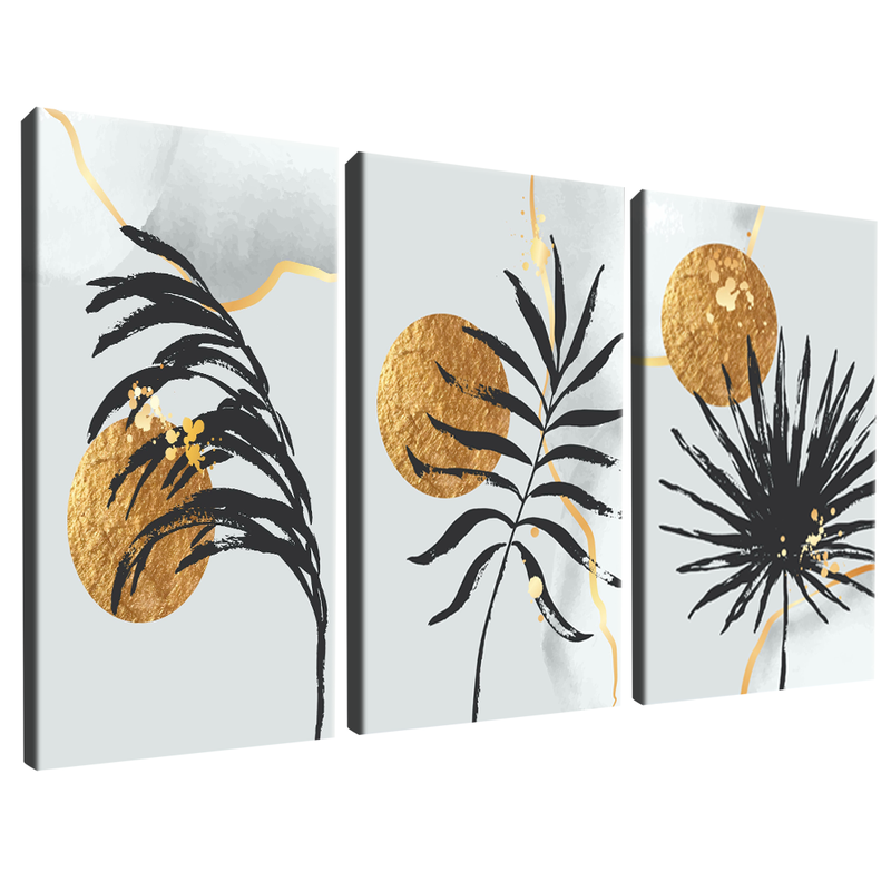 3 Pieces Painting Leaves and Sun V1418 Canvas