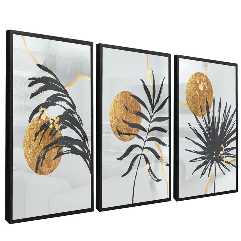 3 Pieces Painting Leaves and Sun V1418 Canvas