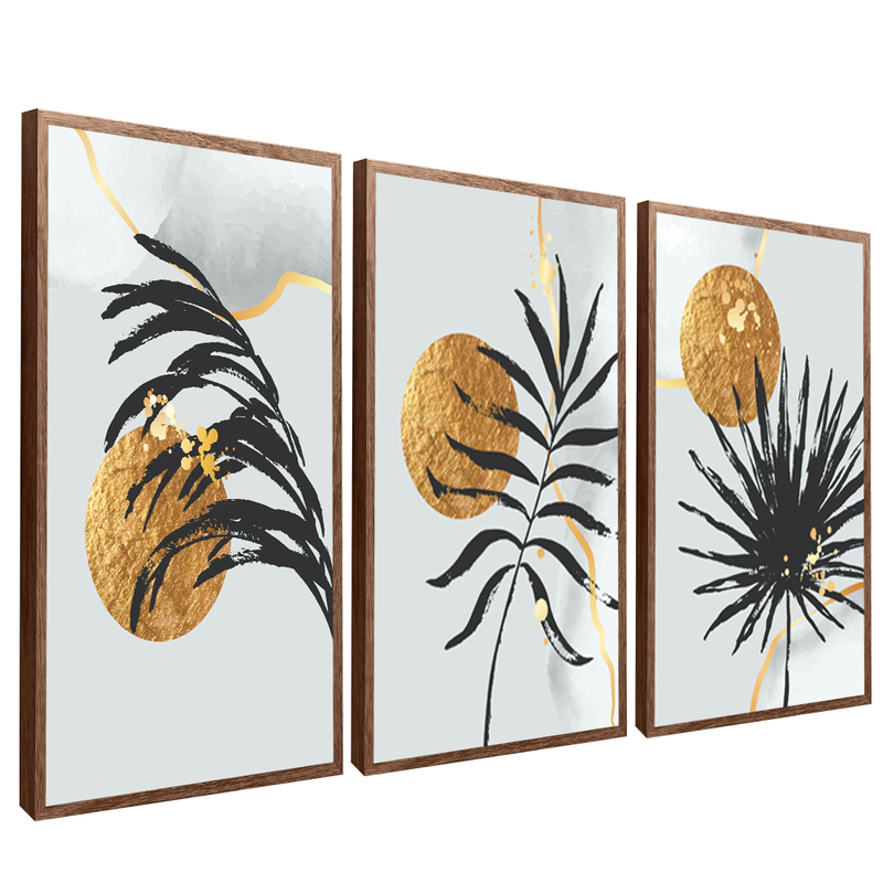 3 Pieces Painting Leaves and Sun V1418 Canvas