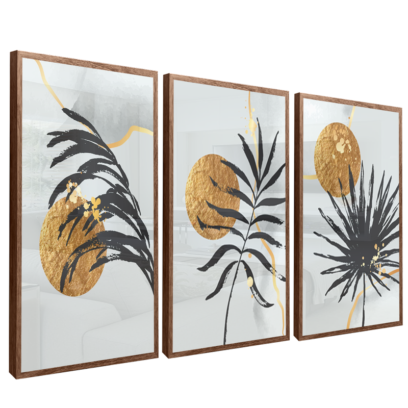 3 Pieces Painting Leaves and Sun V1418 Canvas