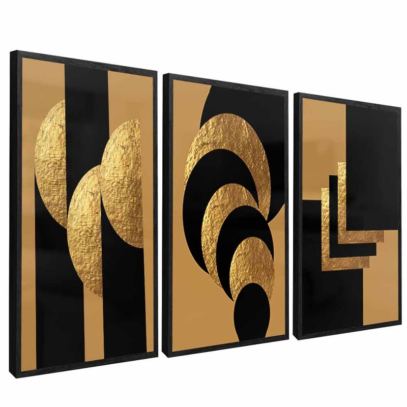 3 Pieces Symbols in Gold and Black V1604 Canvas