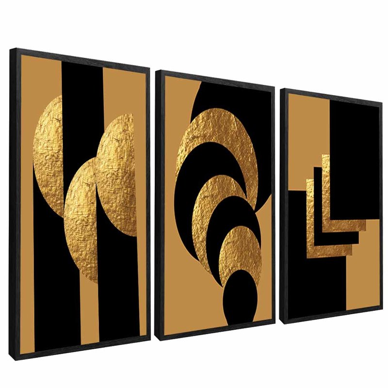 3 Pieces Symbols in Gold and Black V1604 Canvas