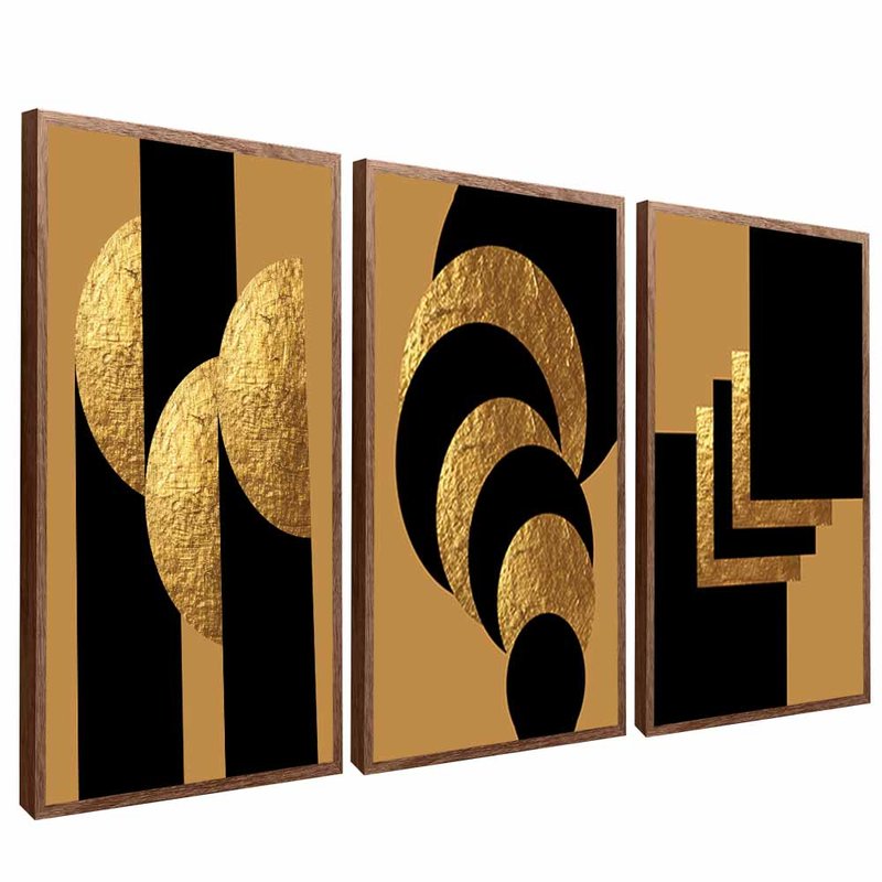 3 Pieces Symbols in Gold and Black V1604 Canvas