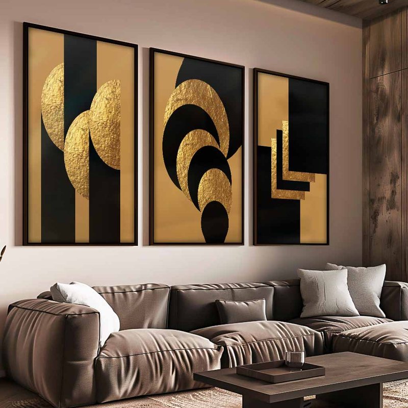 3 Pieces Symbols in Gold and Black V1604 Canvas