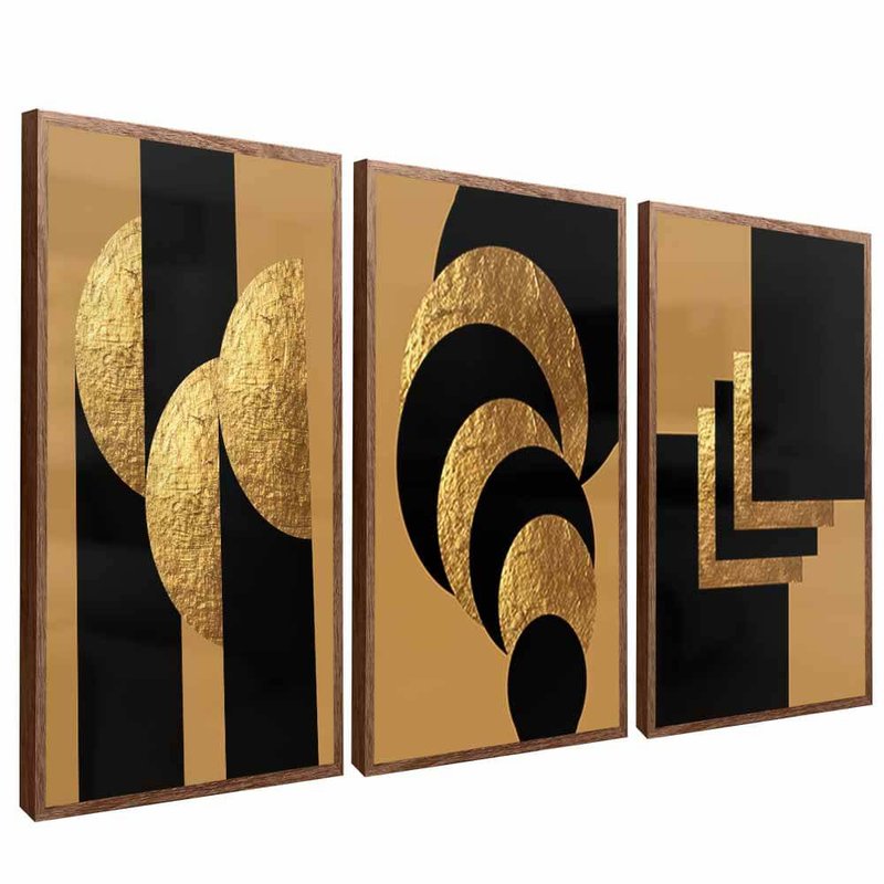 3 Pieces Symbols in Gold and Black V1604 Canvas